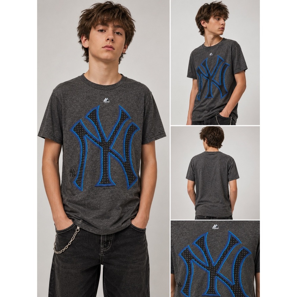 Majestic New York Yankees Graphic T-Shirt Mens Small Gray Blue  MLB